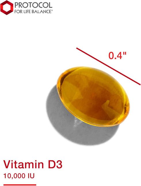 Protocol Vitamin D3 10,000 IU - Bone & Immune Support* - Dietary Supplement for Immunity & Bone Mineralization* - Extra Virgin Olive Oil - Non-GMO...