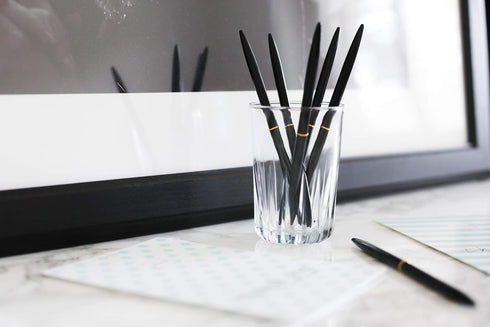 Black Gold Pens with Black Ink | Luxury Ballpoint Gold Pen Set of 6 in Glossy White Gift Box | Gold Office Supplies for Women Men - Slim Nice Pens...
