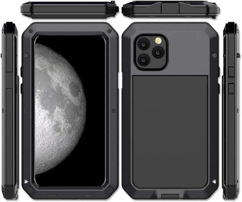 iPhone 11 Case, Aluminum Metal Case with Silicone Frame - Water Resistant Shockproof Heavy Duty Tempered Glass Screen Protector Dual Layer Protect...