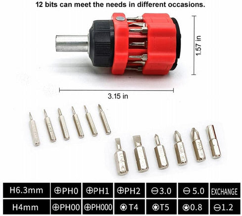 Stubby Screwdriver,12 in 1 Stubby Ratcheting Screwdriver Magnetic with Multi Bits...