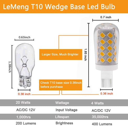 4W T10 Wedge Base RV 921 LED Light Bulb12VAC/DC Landscape Malibu,Automotive Car RV Camper Trailer Motorhome Marine Boat Dome Lighting 6000K daylig...