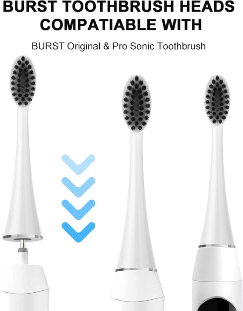 Replacement Toothbrush Heads for Burst Electric Toothbrush Adults with Dust Cover Caps, Soft Charcoal Bristles for Deep Cleaning, Plaque Removal a...