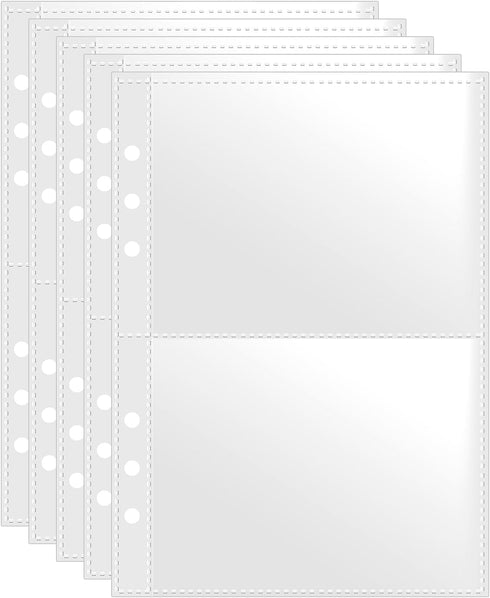 A5 Index Card Sleeves Binder Sheets - 50 Pack | Clear Plastic Refill 2 Pocket Page Protector for Recipe Cards, Photo Cards, Flash Cards | Fits 6-R...