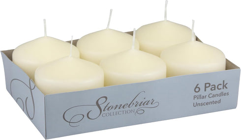 Stonebriar 6 Pack Tall 3 x 3 Inch 18 Hour Long Burning Unscented Ivory Wax Pillar Candles...
