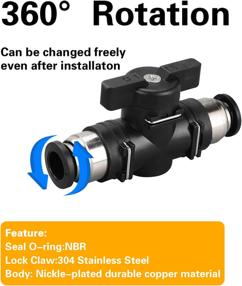 10mm Push Connect Valve Ball Valve 10mm Air Flow Control Valve Quick Connect Valve Tube Fittings Straight Union Pneumatic air compressor valve 3Pa...