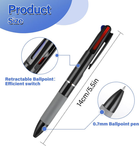 5 Pcs 3 in 1 Multicolor Ballpoint Pens, 0.7mm Black Blue Red Ink Rollerball Pen Soft Grip Retractable Fine Point Pens Multicolor Ink Pens for Jour...