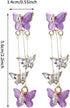 Purple Butterfly Earrings Crystal Butterfly Earings Long Tassels Shiny Butterfly Dangle Earrings Zircon Earrings for Women Crystal Rhinestone Drop...