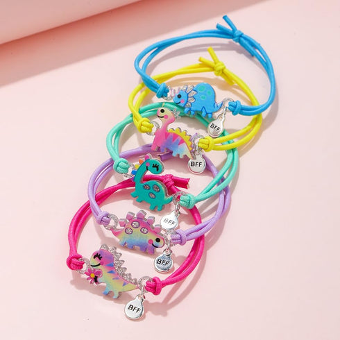 COLORFUL BLING Cute Dinosaur Beaded Strand Bracelet Lovely BFF Bracelets Set for Women Adjustable Enamel Butterfly Cat Paw Heart Rainbow Charm Bra...