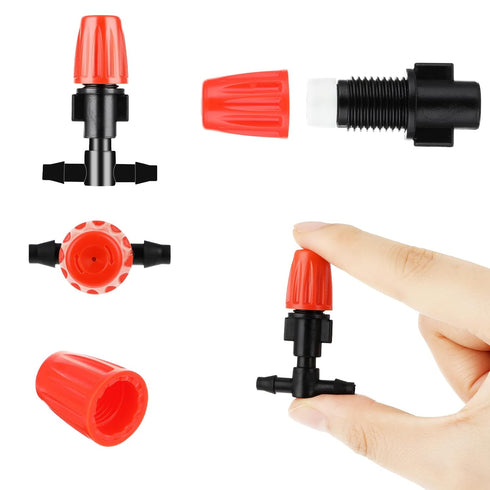 20pcs Micro Spray Adjustable Flow Irrigation Drippers 1/4 Inch Garden/Roof Cooling Atomizing Plastic Nozzle Irrigation Mister Heads with 3 Tee Irr...