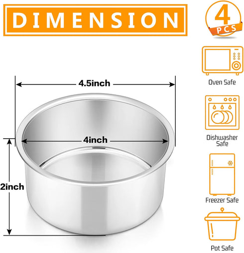 P&P CHEF Cake Pan Set of 4, Stainless Steel Baking Round Cake Pans Tins Bakeware for Birthday Wedding, Leak-proof & Easy Clean, Mirror Finish & Ea...