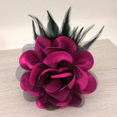 Flower Brooch Pin Silks Wonderful Rose Camellia Feather Charm Fashion Beautiful Created Clip Hair Flowers Brooches Accessories Idea for Party Danc...