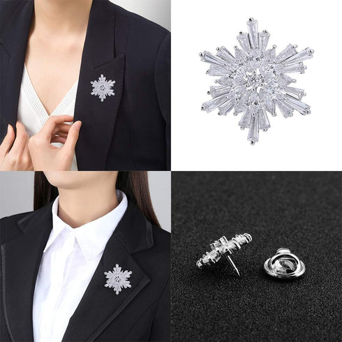OKA Clear Austrian Crystal Winter Snowflake Brooch Pin, Elegant White Crystal Brooch Pins for Women...