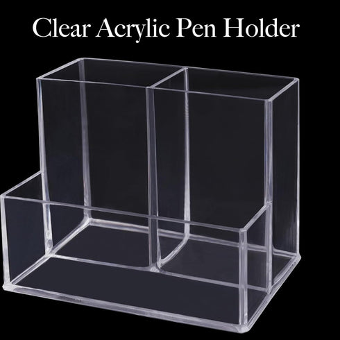 Pen Holder, Clear Acrylic Makeup Brush Holder, Pencil Holder for Desk with 3 Compartments, Pen Pencil Organizer for Desk, Art Supply (Clear)...