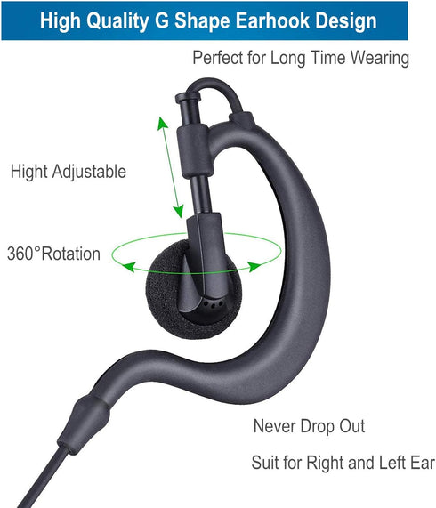 abcGoodefg 1 Pin 2.5MM Walkie Talkie Earpiece Headset with Mic PTT, G Shape Two Way Radio Earpiece compatible with Motorola Radios Cobra Talkabout...