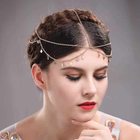 Aukmla Gold Sequins Head Chain Jewelry Festival Halloween Prom Costume Hair Accessories Fashion Headbands Headpieces for Women and Girls...