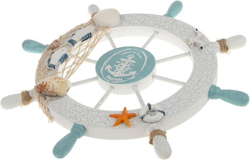 Nautical Beach Wooden Boat Ship Steering Wheel Fishing Net Shell Fish Home Wall Décor(11" Diameter)...