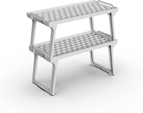 ums Kitchen Cabinet Shelf Organizers - White Plastic Stackable Freezer Rack, Usable Storage Rack for Your Spice, Refrigerator, Pantry (12 X 5.5 in...