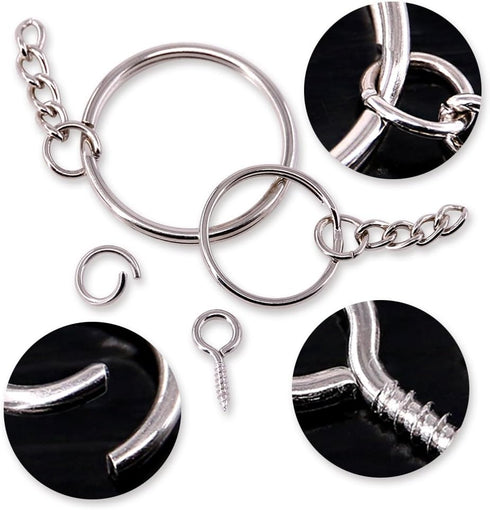 Swpeet 300Pcs Key Chain Rings Kit, 100Pcs Keychain Rings with Chain and 100Pcs Jump Ring with 100Pcs Screw Eye Pins Bulk for Jewelry Findings Maki...