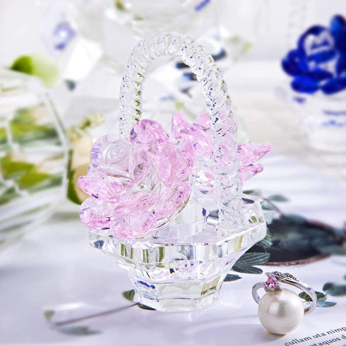 H&D HYALINE & DORA Glass Rose Flower Gift for Women Handcraft Pink Crystal Rose Flower Basket Figurine for Valentine's Day Mother's Day Christmas...