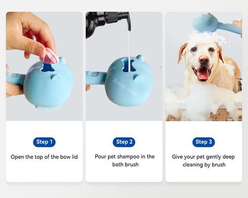 Dog & Cat Brush, Soft Dog Shampoo Dispenser Brush Dog Shower Brush for Bathing, Deep Cleaning Cat Grooming Supplies for Short and Long Hair Dogs a...