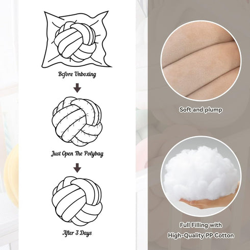 Ivory Knot Pillow Ball, Handmade Decorative Throw Pillow, Soft Round Knotted Cushion for Couch & Bedroom, Cute Home Decor, Braided Pillow for Livi...