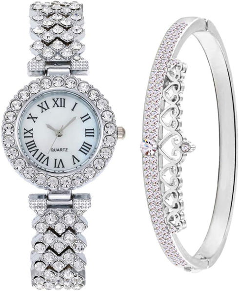 CdyBox Women Watches Diamond Luxury Quartz Watch Ladies Wristwatches with Crown Bangle Set Gifts...