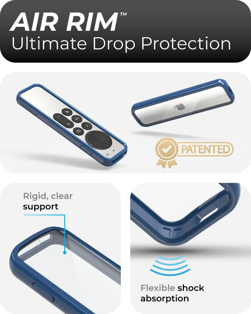 TotalMount Air Rim Case for Apple TV Remotes – Slim, Hybrid Apple TV Remote Case with Ultimate Drop Protection – Blue Perimeter Cover & Clear Back...