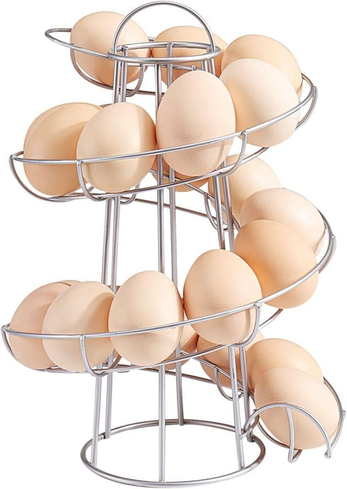 Flexzion Egg Skelter Modern Spiral Egg Holder Countertop (Medium Egg Display) - Freestanding Wired Countertop Egg Holder for Fresh Eggs, Dispenser...