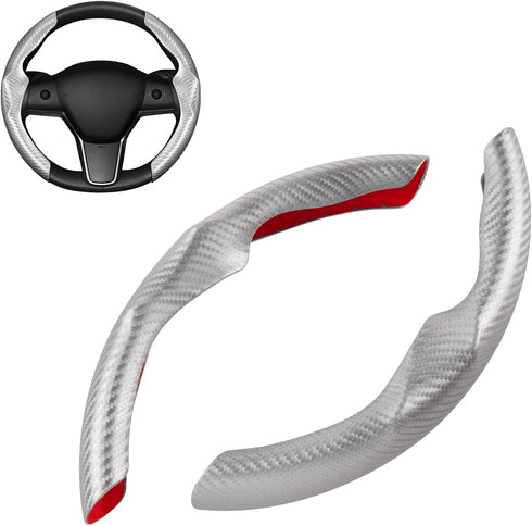 Cartist Carbon Fiber Steering Wheel Cover Custom Fit for Tesla Model 3 2017-2023 2024 and Model Y 2020-2023 2024 Anti Skid Leather Car Segmented S...