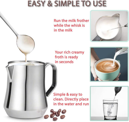 Milk Frother Wand with Stand - Milk Frother Handheld Battery Operated - Electric Whisk Coffee Frother - Drink Mixer Handheld Frother with Stand - ...