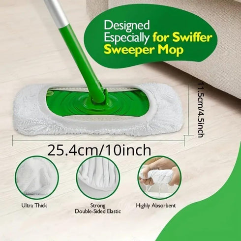 4 Pack Reusable Microfiber Mop Pads for Swiffer Sweeper - Wet & Dry Cleaning Cloths - Mop Head Replacement Washable Refills for Household Floors...