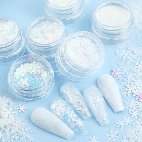 Christmas Nail Glitter Sequins White Nail Glitter Powder 3D Snowflakes Nail Sequins Xmas Nail Design for Acrylic Nails Art Decorations DIY Winter ...
