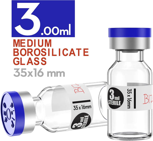 Sterile Empty Vials with Self Healing Injection Port,with Flip Off Aluminum Cap,Sterile Package (3ml,10)...