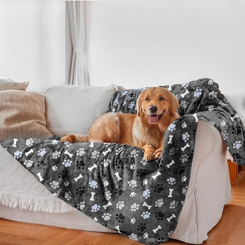Waterproof Dog Blanket, Pattern Printing Super Soft Warm Fluffy Facecloth Sofa Car Bed Protector, Urine Proof Washable Outdoor Pet Blanket for Pup...
