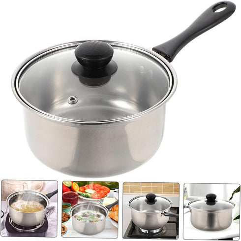 1 Set Stainless Steel Saucepan with Glass Strainer Lid Sauce Pot Pan Induction Pot Stock Pot Sauce Pan...