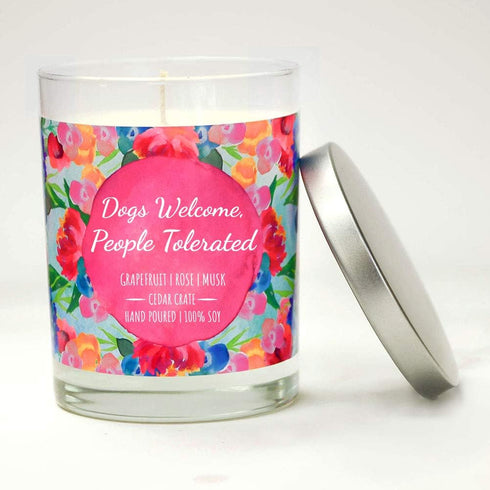 CEDAR CRATE MARKET Funny Candles - Dogs Welcome, People Tolerated, Grapefruit, Rose, Musk, Soy, 10 Oz. Jar Candle, Dog Lover Gifts for Women, Dog ...