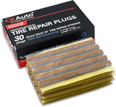 CKAuto 30pcs 4" Brown Tire Repair Strings, Automotive Tool Tire Repair Plugs for Tubeless Off-Road Tires Car, Bike, ATV, UTV, Wheelbarrow, Mower...