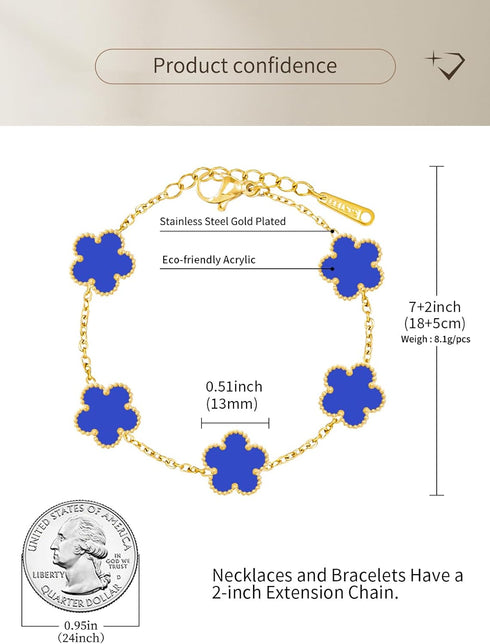 14K Gold Plated Dainty Four Leaf Clover Dot Bracelets for Women Lucky Flower Jewelry...