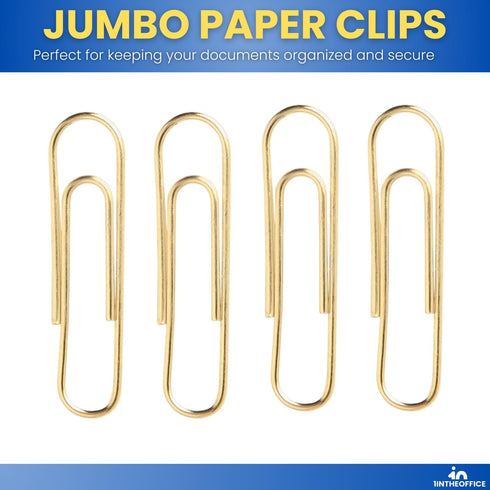1InTheOffice Jumbo Paper Clips, Gold, Smooth, 100/Pack...