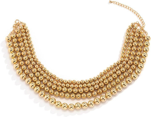 COLORFUL BLING Exaggerated Layered Beads Pendant Chunky Gold Chain Chunky Bib Statement Choker Stackable Strand Necklace for Women Hip Hop Jewelry...