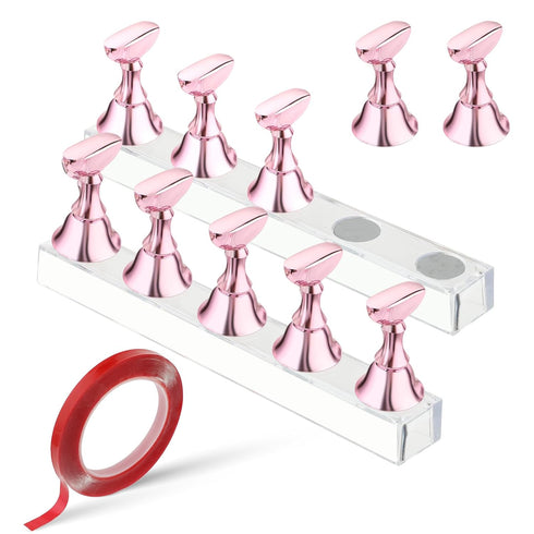 Qianyu 10 Pieces Nail Art Practice Stand Set 2 Acrylic Base Alloy Nail Tips Holders Training Fingernail Display Stands For Press On Reusable Putty...