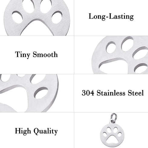 DanLingJewelry 10 pcs 304 Stainless Steel Dog Paw Print Charm Doggy Bear Cat Animal Footprint Pendant for Jewelry Makings 14x12mm...