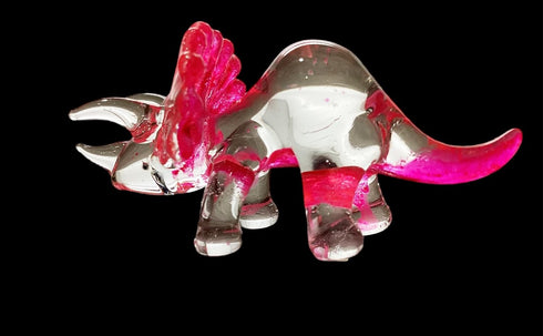 Garden Deco Glow in The Dark Pink Triceratops Hand Blown Art Glass Figurine Ornament Sculpture...