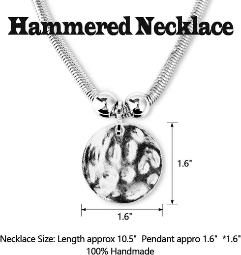 Silver Hammered Metal Statement Necklace Set with Lobster Clasp Closure, Disc Coin Necklace Circle Necklace Chunky Necklaces for Women 2022 Summer...
