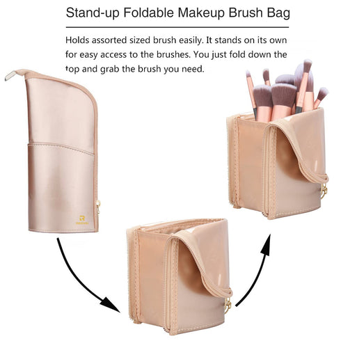 Makeup Brush Holder Organizer Bag Professional Artist Brushes Travel Bag Stand-up Makeup Cup Waterproof Dust-proof Brush Storage Pouch Case (Rose ...