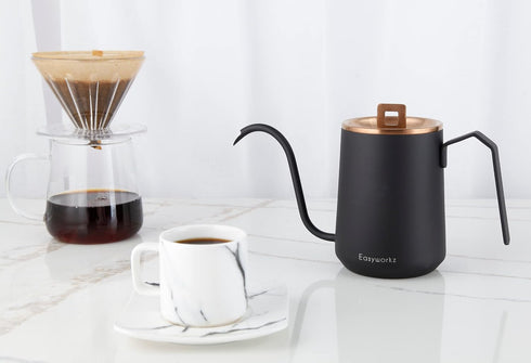 Easyworkz Gooseneck Pour Over Coffee Kettle 20 oz Stainless Steel Hand Drip Coffee Pot With Long Narrow Spout, Rose Gold Black...