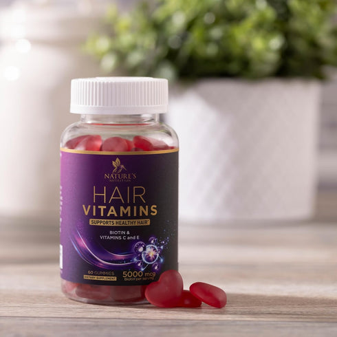 Hair Growth Supplement Gummy for Stronger, Radiant Hair, Skin & Nails - Hair Vitamins with Biotin 5000 mcg and Vitamin E & C, Nature's Extra Stren...