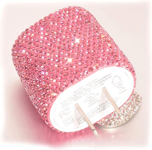 USB Wall Charger Bling 5V/2.4A 24W Dual Port Fast Charger Plug Cell Phone Block Adapter Pink for iPhone Android Samsung iPad Tablet etc.......