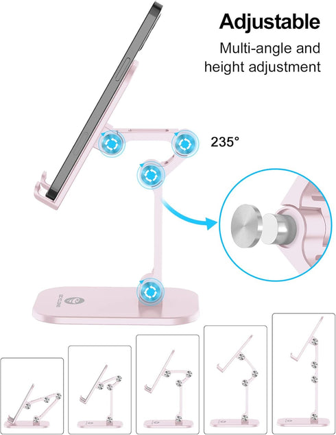 OCYCLONE Cell Phone Stand, Angle Height Adjustable iPhone Stand for Desk, Cell Phone Holder iPad Tablet Stand Compatible with iPhone 15 14 13 11 1...