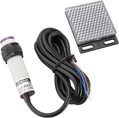 Baomain Photoelectric Sensor E3F-R2NK Retroreflective Optical Sensor Switch DC 10-30V NPN NO Sensing Distance 2m with Reflector Panel...